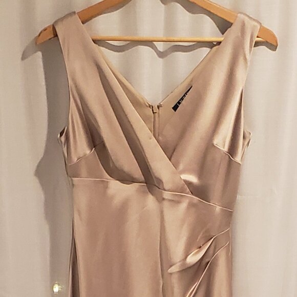 Lauren Ralph Lauren Gold Satin Mid Length Cocktail Evening Party Dress  Size 4 - Picture 3 of 12